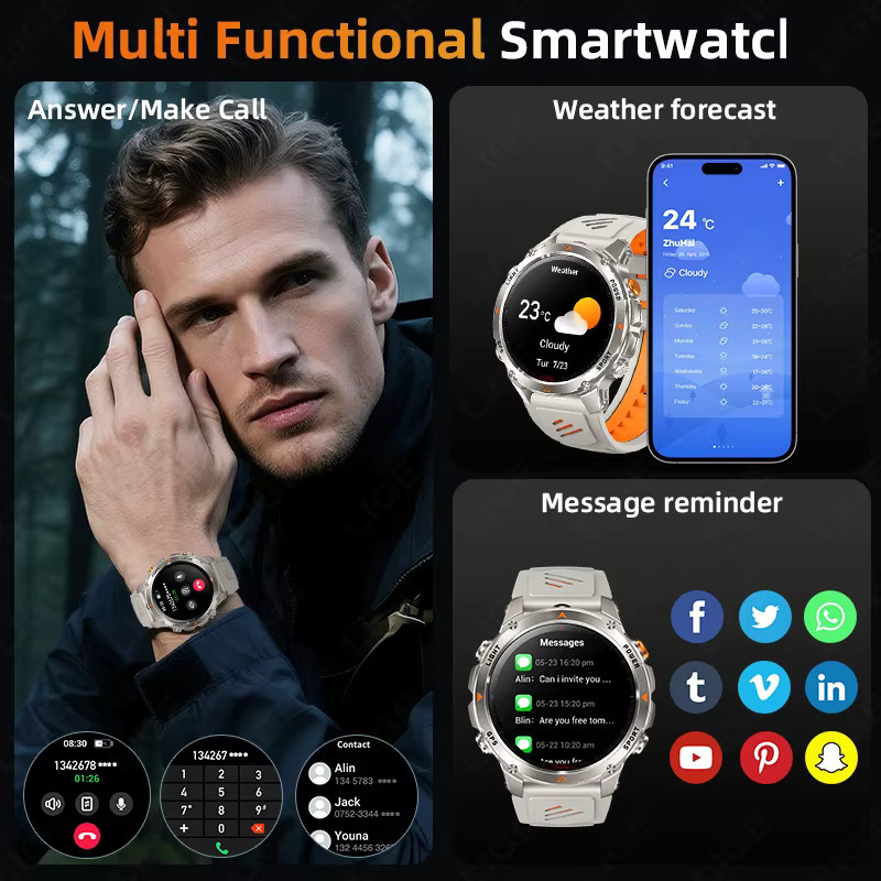 LIGE Smartwatch, GPS, Schwarz, Silikon, 3 ATM, Herren - Bild 4