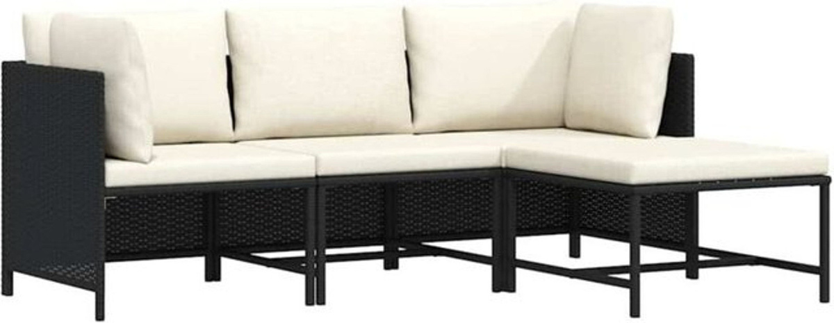 Vidaxl 4-tlg. Garten-Sofagarnitur aus Polyrattan mit Auflagen in Schwarz und Beige - Bild 1