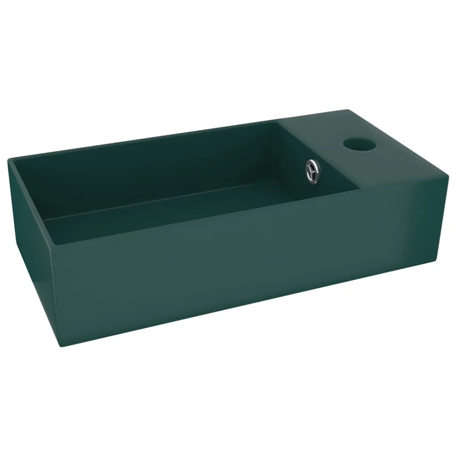 vidaXL Badezimmer-Waschbecken aus Keramik mit Überlauf, Aufsatzwaschbecken, rechteckig, Grün, B/T/H: 50,0 x 40,0 x 15,0 cm - Bild 2