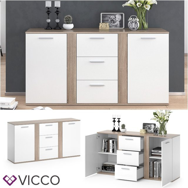 VICCO Highboard NOVELLI Kommode Anrichte in Weiß mit 2 Türen, Höhe: 223,9 cm - Bild 1