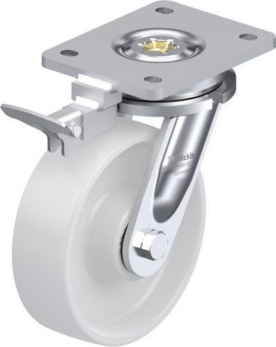 Blickle LO-PO 160K-RI4 Lenkrolle mit Feststeller in Weiß und Stahl, Rad-Durchmesser: 160 mm, Tragfähigkeit: 450 kg - Bild 1