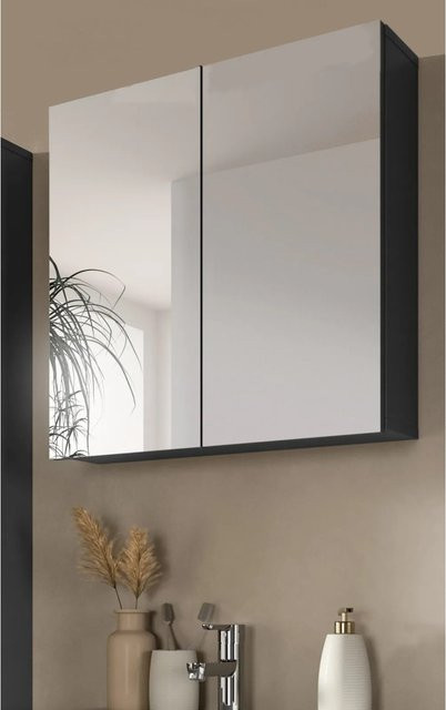 Inn.Furn Spiegelschrank Grau, 2-türig mit Soft-Close und Regalböden, B: 60 cm, H: 60 cm, T: 15 cm - Bild 1