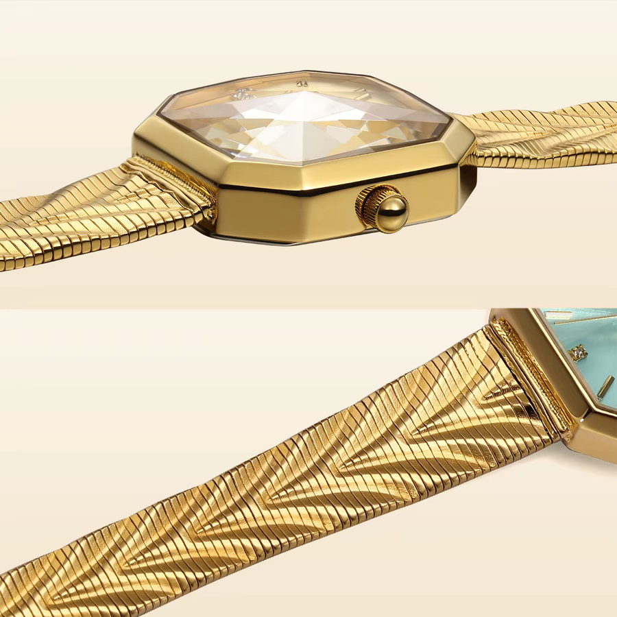 BERNY Armbanduhr, Quarz, Edelstahl, Gold, Blau, Damen, eckig - Bild 4