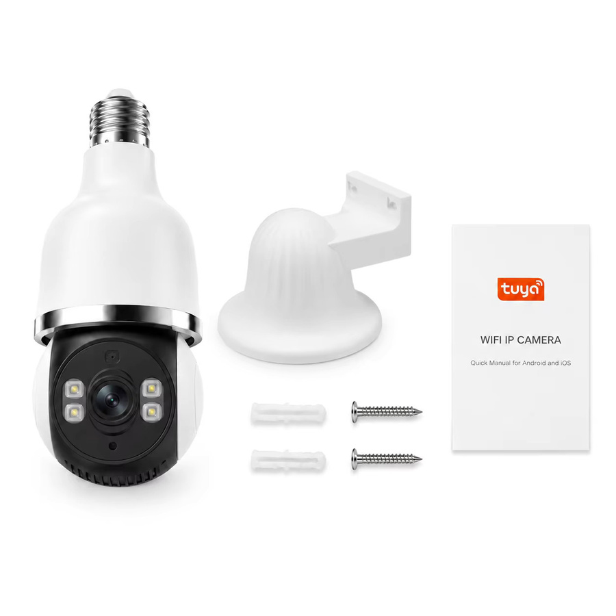 AUBERON E27 Smart Glühbirnen-Kamera mit 2K HD Auflösung, Tuya APP Steuerung, WLAN, PTZ Schwenk-Neige, Wasserdicht, Nachtsicht, Bewegungserkennung und Zwei-Wege-Audio, Farbe: Weiß - Bild 6