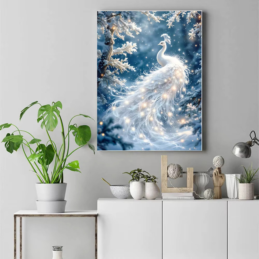 HUACAN DIY Diamantmalerei Rund Pfau in Winterlandschaft als Mosaik-Kunstwerk zur Wanddekoration B/H: 30 x 30 cm - Bild 3