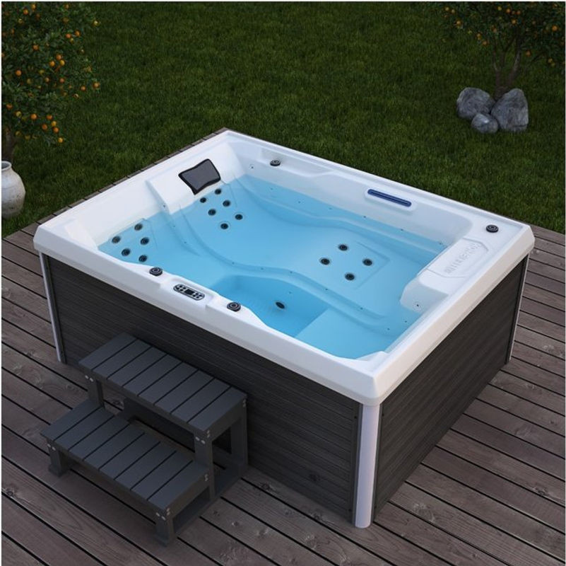 Home Deluxe Outdoor Whirlpool STREAM in Blau mit Treppe und Thermoabdeckung - Bild 1