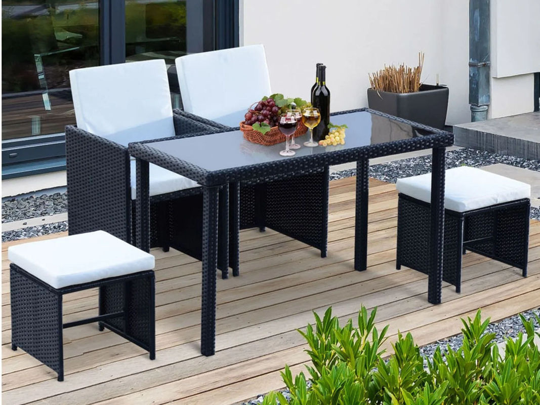 Outsunny Polyrattan Sitzgruppe Essgruppe 11-teilig mit Kissen in Schwarz und Beige - Bild 2