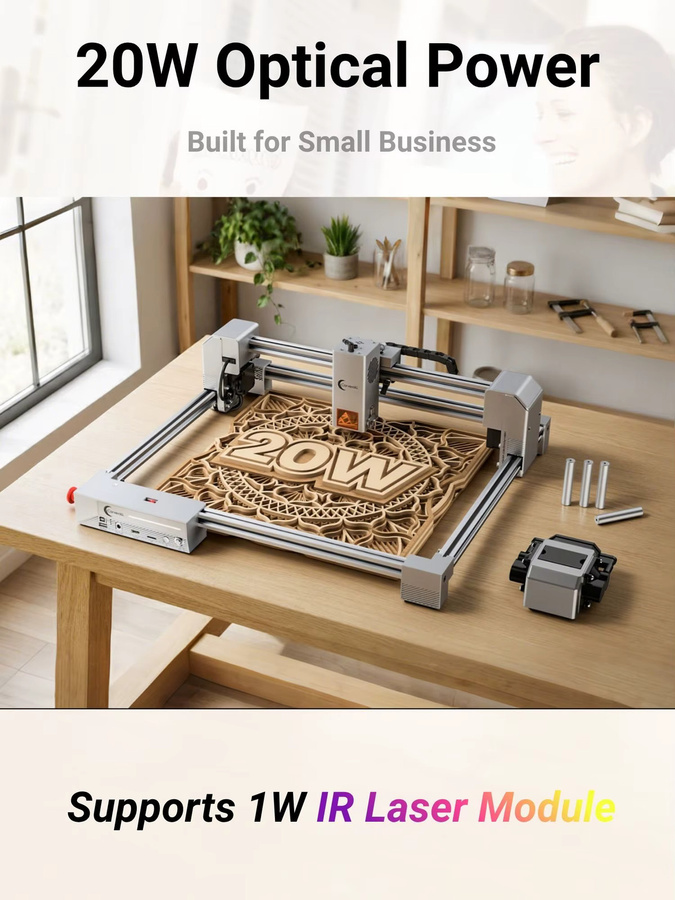 Carverall JL9 20W Lasergravierer und -schneider in Silber mit Doppelmotor-Antrieb, Luftunterstützung und 0,01mm Präzision, Desktop-Lasergraviermaschine mit 3 Fokusmodi und WiFi/App/LightBurn/CutLabX Steuerung, Arbeitsbereich: 30 x 30 cm - Bild 5