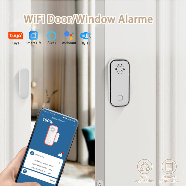 Tuya Smart WiFi Fenster-Vibrationsalarm mit App-Steuerung und Alexa/Google Home Kompatibilität, Weiß - Bild 1