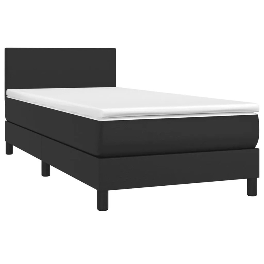 vidaXL Boxspringbett mit Matratze in Schwarz aus Kunstleder, Hybridbett mit Taschenfederkern, B/T/H: 90 x 193 x 78 cm - Bild 2