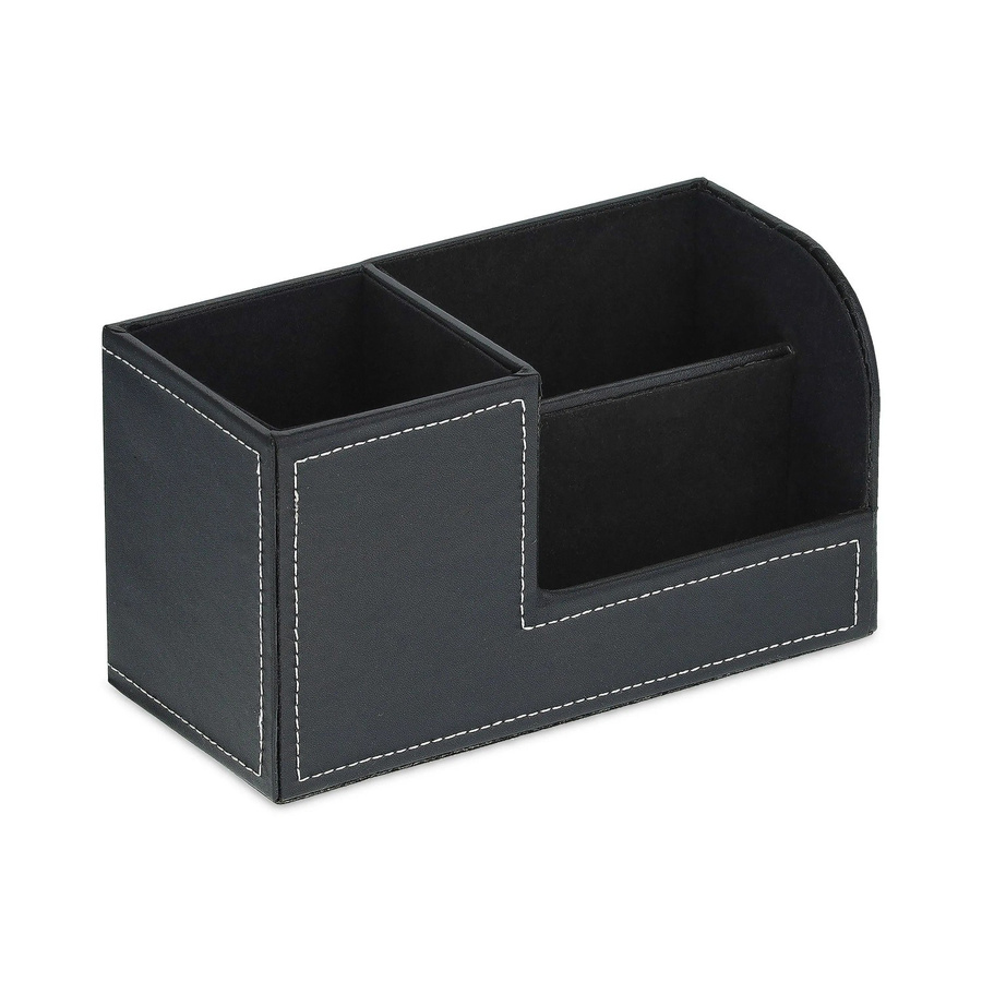 Relaxdays Schreibtisch Organizer aus Kunstleder in Schwarz mit 3 Fächern, B/T/H: 20 x 11 x 9,5 cm - Bild 2