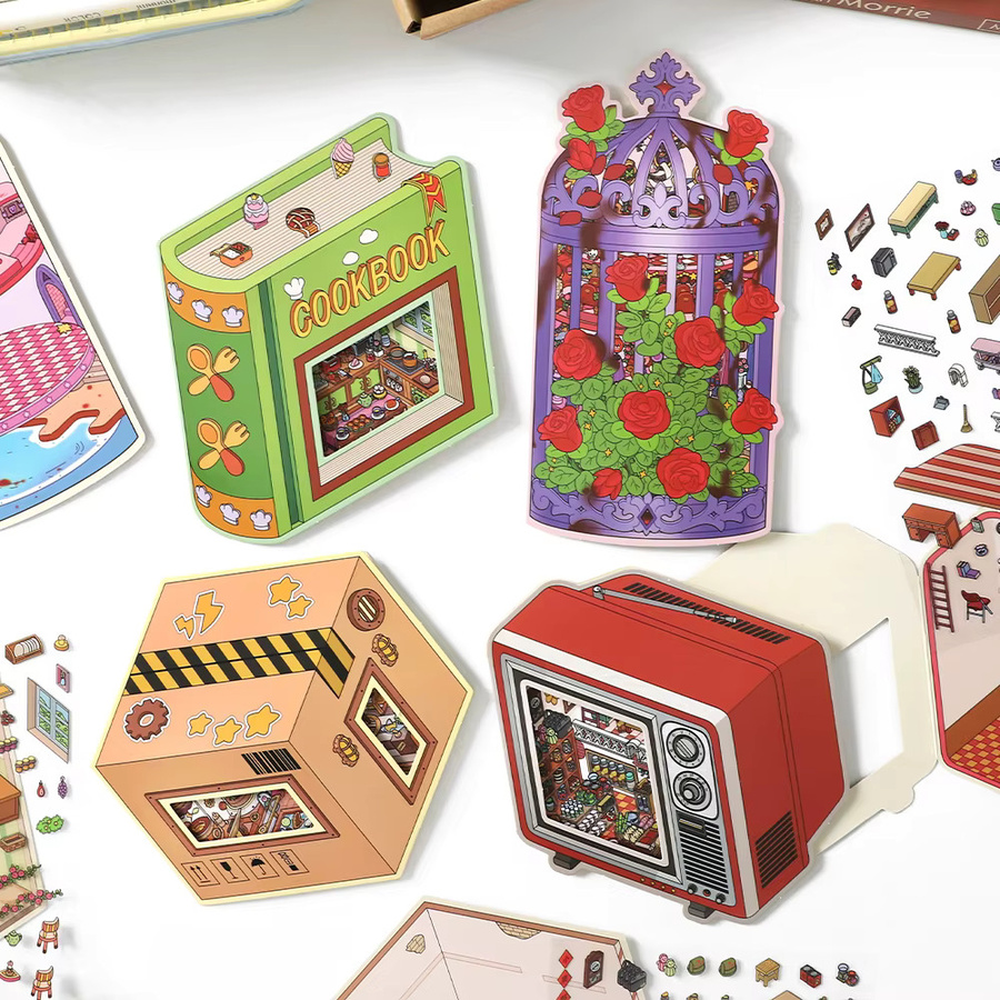 Kawaii 3D Miniatur Szene Aufkleber für DIY Scrapbooking und Bastelarbeiten in Multicolour - Bild 1