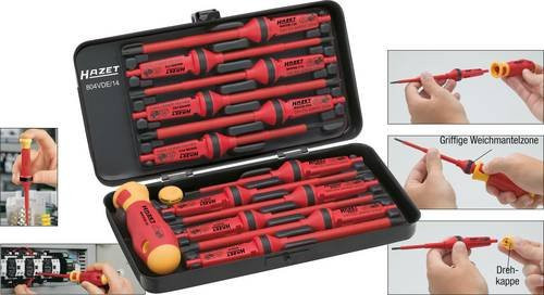 Hazet VDE Wechselklingen-Set 14-teilig in Rot mit Schlitz, Kreuzschlitz Phillips, Kreuzschlitz Pozidriv und Innen-TORX - Bild 1