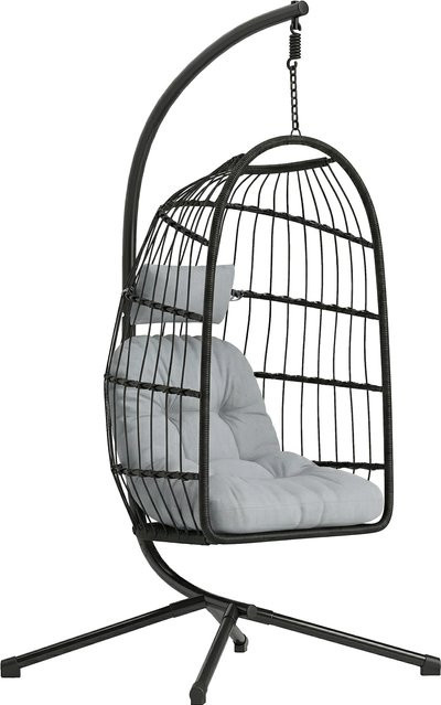 Outsunny Korbhängesessel aus Polyrattan mit Gestell und Kissen, hellgrau, B/H/T: 101 x 196 x 105 cm - Bild 1