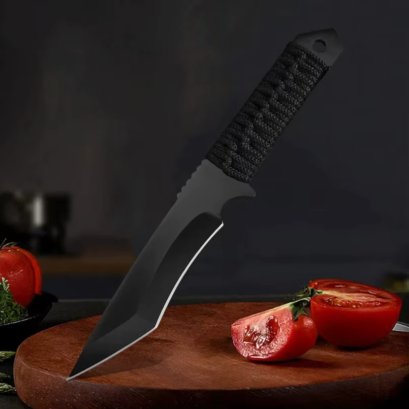 InLeung Chefmesser mit Edelstahlgriff und Seil in Schwarz für Fleisch, Fisch und BBQ - Bild 4