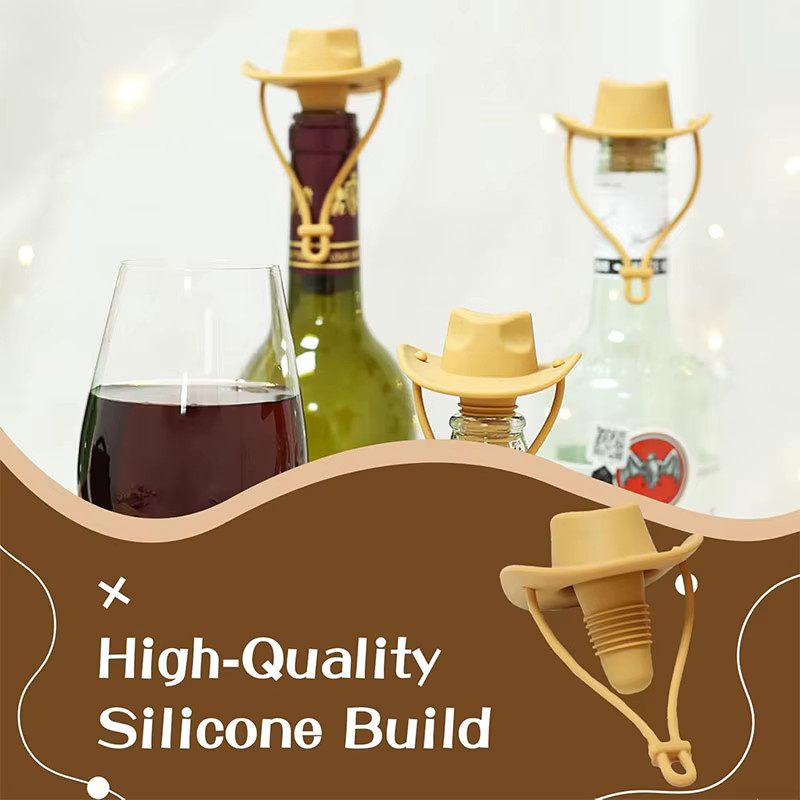 PGY Cowboy Hut Wein Stopper Set aus Silikon für Wein und Champagner - Bild 5