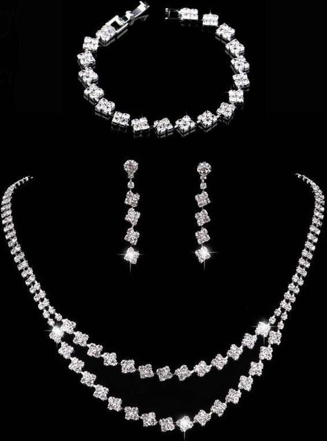 Schmuckset Allbestart, Doppelarmband, Halskette, Ohrringe, Kupfer, Weiß, Zirkonia, Damen - Bild 1