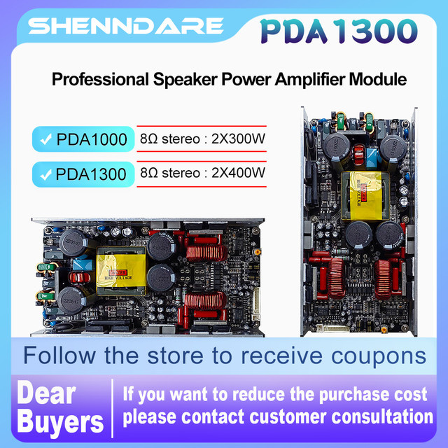 ShennDare PDA1300 Professionelles 2-Kanal Leistungsverstärkermodul für DJ-Subwoofer und Lautsprecher, 2x400W bei 8 Ohm und 2x650W bei 4 Ohm - Bild 1