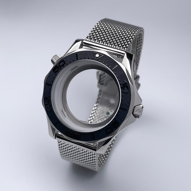 MACARLON Uhrengehäuse Edelstahl, Mesh-Armband, 41 mm, Silber, Unisex - Bild 1