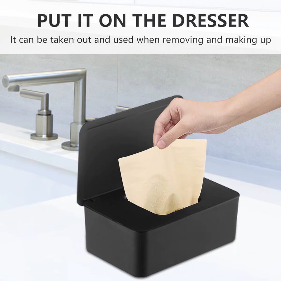 Willstar Nass Tissue Box Staubdicht mit Deckel, Tragbarer Tücher Spender aus Kunststoff, Schwarz - Bild 3