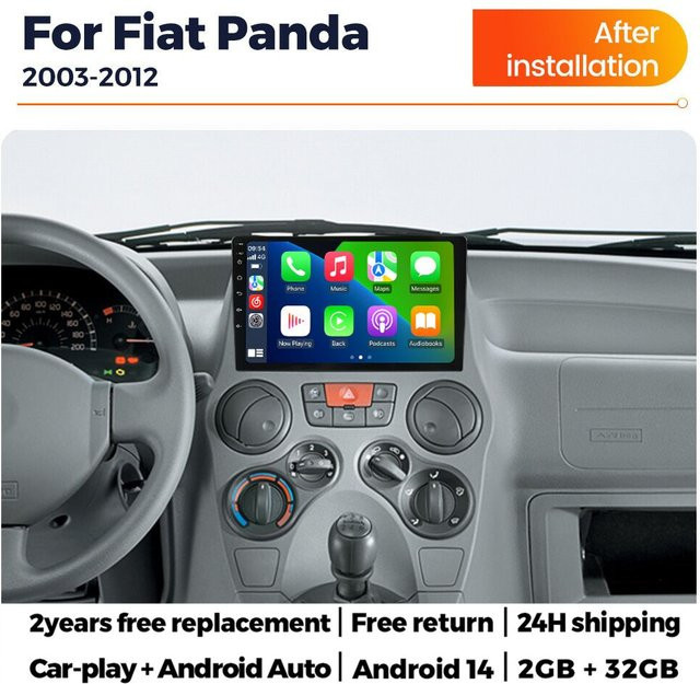 NAVIFANS Android 14 Autoradio für Fiat Panda mit GPS, Bluetooth und drahtlosem CarPlay in Schwarz - Bild 1