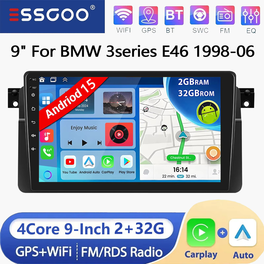 ESSGOO Android 15 Autoradio mit 9 Zoll IPS Touchscreen für BMW 3er E46 M3, Rover 75 und MG ZT, Kabelloses CarPlay und Android Auto, GPS, Bluetooth, Multimedia-Videoplayer in Schwarz - Bild 6