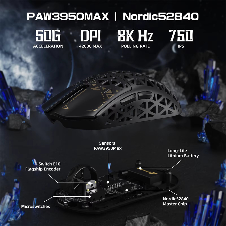 ATTACK SHARK R5Ultra Carbon Fiber Wireless Gaming-Maus mit PAW3950MAX Sensor und 8K-Spiralkabel in Schwarz-Rot - Bild 2