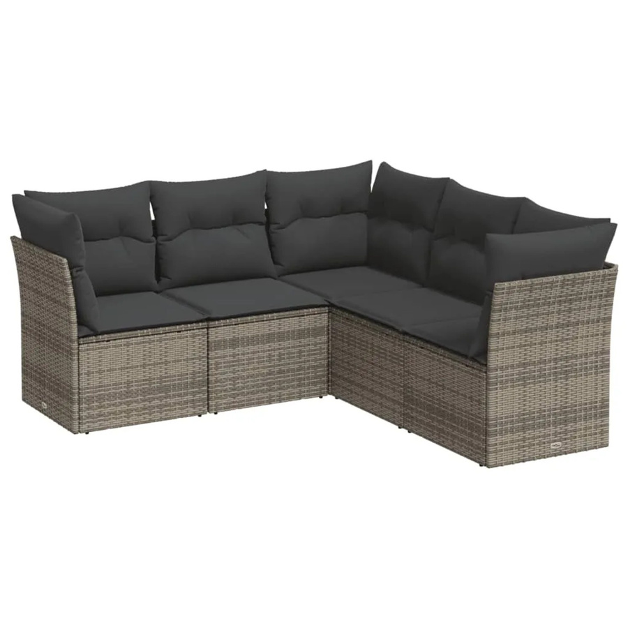 vidaXL 5-tlg. Garten-Sofagarnitur in L-Form aus grauem Poly-Rattan mit Kissen und Stauraum Modell 37 - Bild 2