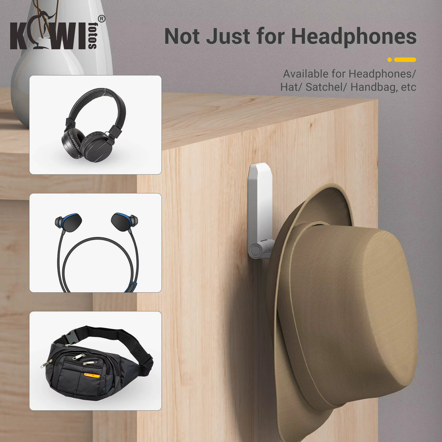 KIWIFOTOS Kopfhörerhalterung für Schreibtisch und Wand, Headset-Ständer mit Klebehalterung, Schwarz oder Weiß - Bild 5