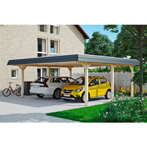 Skanholz Doppelcarport Wendland aus Fichten-Leimholz mit Alu-Dach in Beige und Anthrazit, B/T: 630 x 637 cm, Höhe: 253 cm - Bild 2