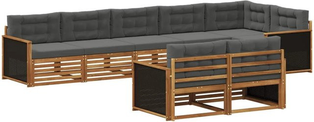 vidaXL Outdoor-Sofagarnitur L-Form aus Akazienholz in Natur und Anthrazit mit Kissen und Rückenpolstern - Bild 1