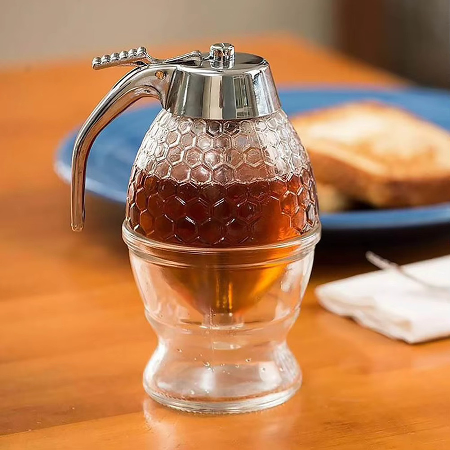 APWIKOGER Honigspender und Ölflasche aus transparentem Kunststoff mit Ständer für Honig und Sirup - Bild 2