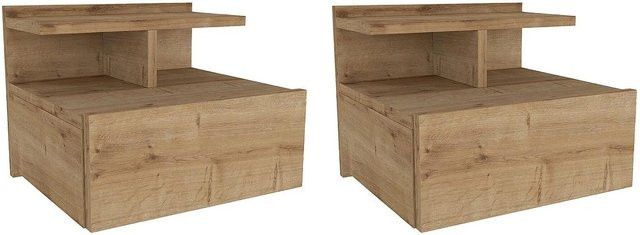 Azelno Nachttisch Naturfarben Hell in moderner Wandmontage mit Breite: 39,4 cm - Bild 1