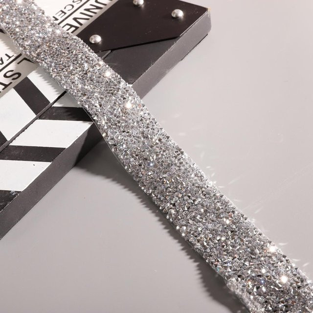 Home Craftdiy Nähborte mit Kristallmotiv und Strass Hotfix Applikationen, Farbe: Silber, Breite: 3 cm, Länge: 0,91 m - Bild 1