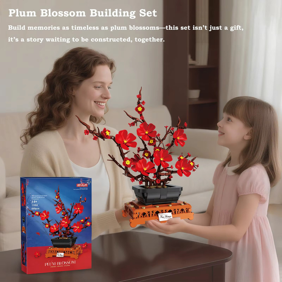 AMAZINGBLOKS Pflaumenblüten-Bonsai Bausatz aus 669 Teilen in Lila, kreatives Blumenmodell aus Kunststoff zur Tischdekoration - Bild 2