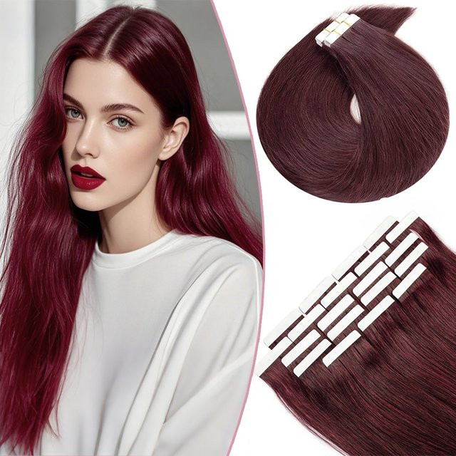 Soul Queen Tape-in-Extensions Echthaar, # 99J Burgund, Straight - Bild 1