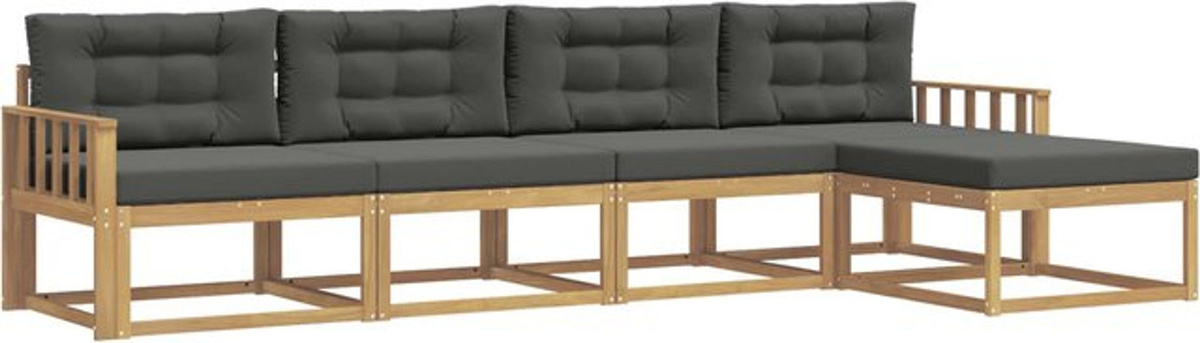 vidaXL Outdoor-Sofagarnitur aus Akazie und Polyester in Weiß und Anthrazit, 4-teiliges Loungemöbel-Set im modernen Design, B/T/H: 162,5 x 162,5 x 73 cm - Bild 1
