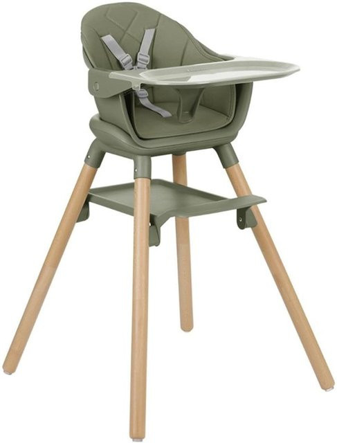 Kikkaboo Kinderhochstuhl Woody 3 in 1 in Grün mit Holzbeinen und Tablett - Bild 1