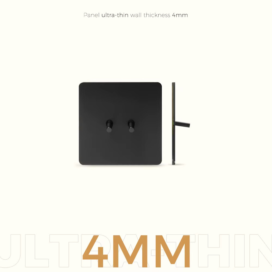 Avoir Wand-Kippschalter mit Dimmer und Steckdose, 2-Wege, Edelstahl-Panel, Schwarz Matt - Bild 1