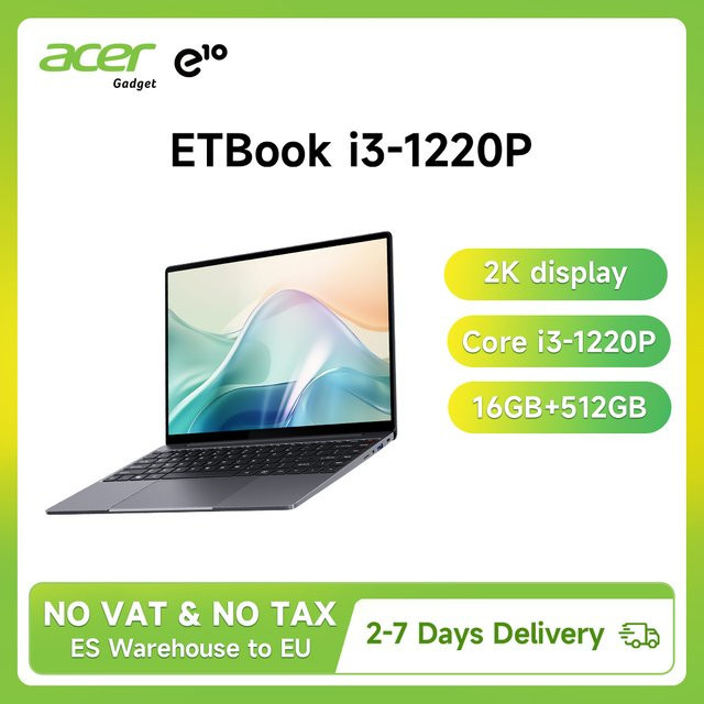 Acer ETBook Laptop mit Intel Core i3-1220P, 16 GB DDR4, 512 GB SSD, 14 Zoll 2K-Display, Windows 11 und Wi-Fi - Bild 1