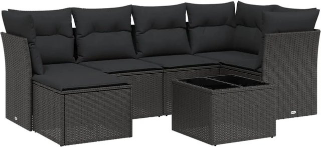 vidaXL 7-tlg Garten-Sofagarnitur aus Poly Rattan mit Kissen in Schwarz Modell 199 - Bild 1