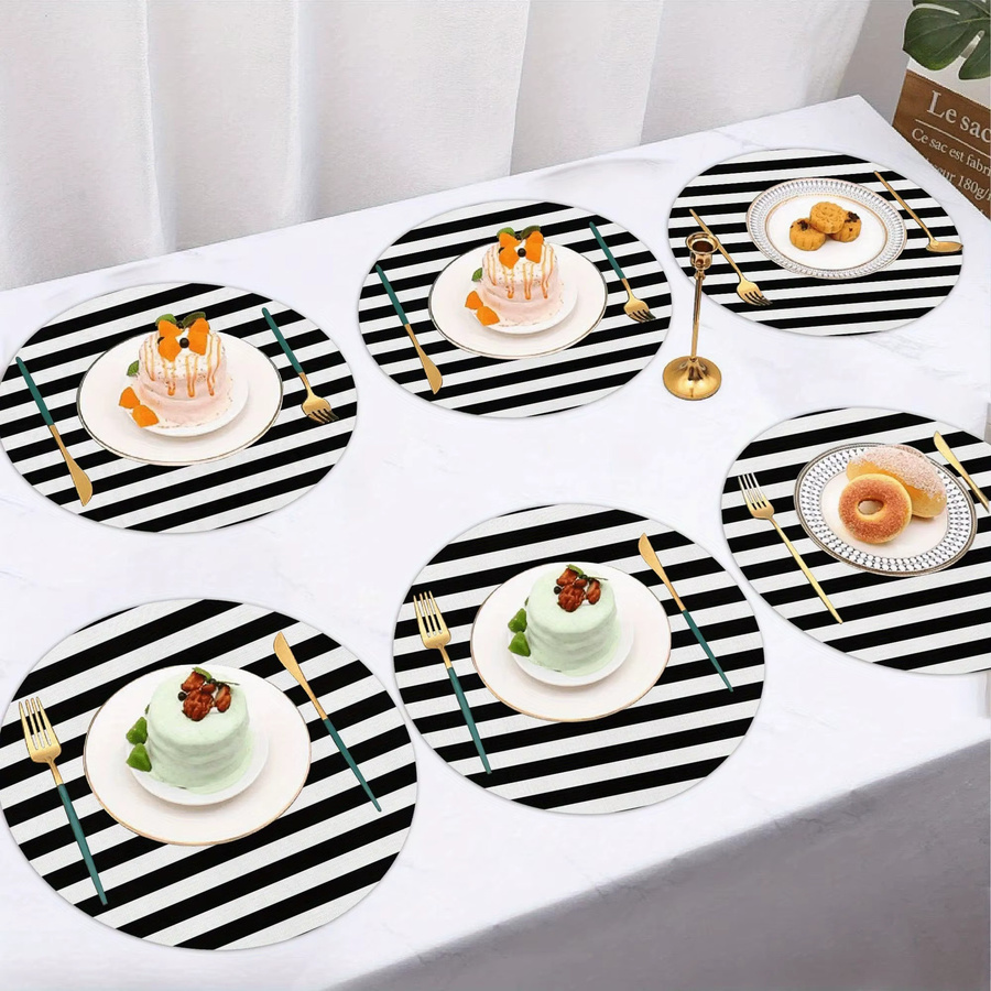 VIKAMA Runde Tischsets mit schwarz-weißem Streifenmuster, 4 oder 6 Stück, moderne Tischdekoration für Restaurant und Zuhause - Bild 3