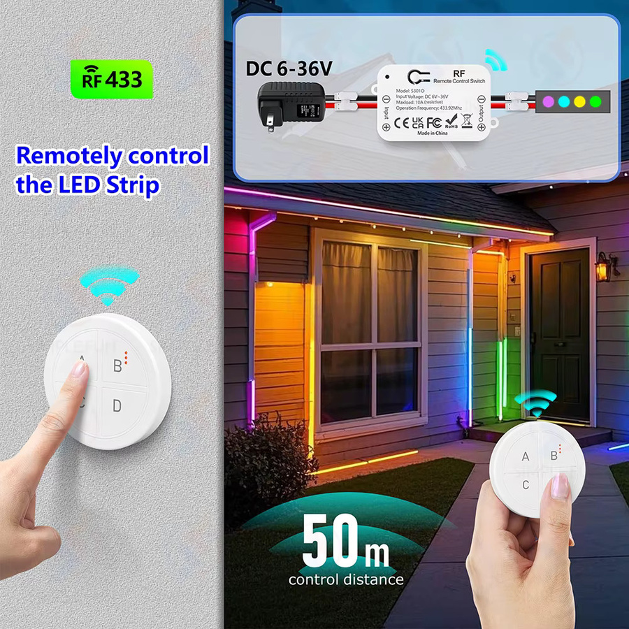 SLMPLEFUN Drahtloser RF 433 MHz Lichtschalter mit Mini Runde Fernbedienung, DC 6V 12V 24V 36V 10A Relais für LED, Pumpe, Lüfter und Magnetschloss, Farbe: Weiß - Bild 2