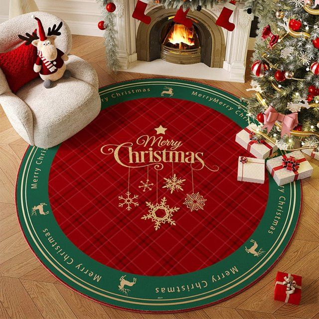 VIKAMA Weihnachtsteppich aus Kristallwolle, runder rutschfester Teppich für Wohnzimmer und Schlafzimmer - Bild 1