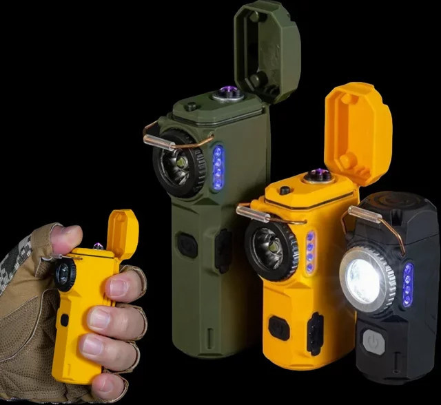 Multifunktionale Outdoor-Taschenlampe mit Dual-Arc-Licht, Notlicht und Feuerzeug, wind- und wasserdicht, Farbe: Grün - Bild 1