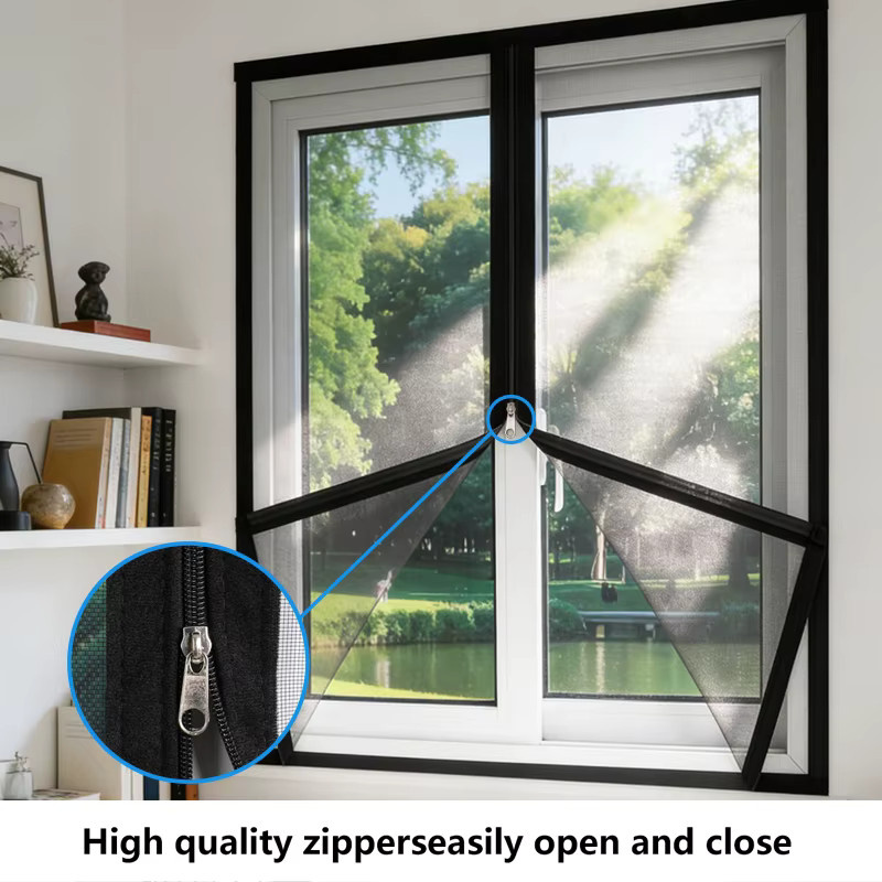 TranquilTouch Insektenschutz-Fenstergitter mit Reißverschluss in Schwarz, atmungsaktives Fenstergitter als Anti-Mücken-Gitter - Bild 4