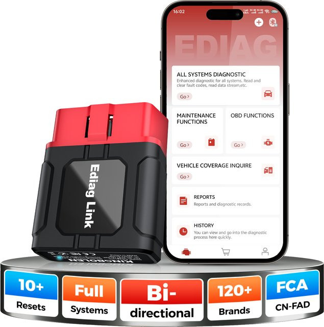 KINGBOLEN Ediag Link Allsystem Bidirektionaler OBD2 Diagnosescanner für iOS und Android mit Bluetooth, CAN-FD-Protokoll, 10+ Reset-Funktionen und aktivem Test in Weiß - Bild 1
