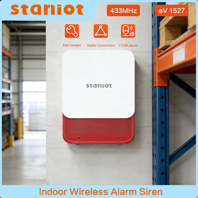 Staniot Wireless Strobe Alarmsirene 433 MHz mit 115 dB, Anti-Tamper Funktion, 1000 mAh Batterie und wasserdichtem Gehäuse, Farbe: Weiß - Bild 1