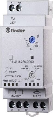 Finder Dämmerungsschalter 11.41.8.230.0000 für DIN-Schiene, 230V/AC, 1 Wechsler, Weiß - Bild 1