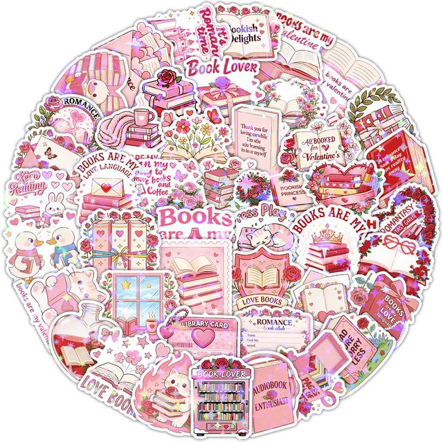 Rspctou Holographische Laser-Stil Buchliebhaber-Aufkleber in Rosa für Laptop und Handyhülle - Bild 1